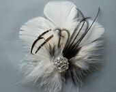 Bridal Hair Clip Bridal Feather Fascinator, Feather Hair Piece, Wedding Hair Accessory, ivory black hair clip