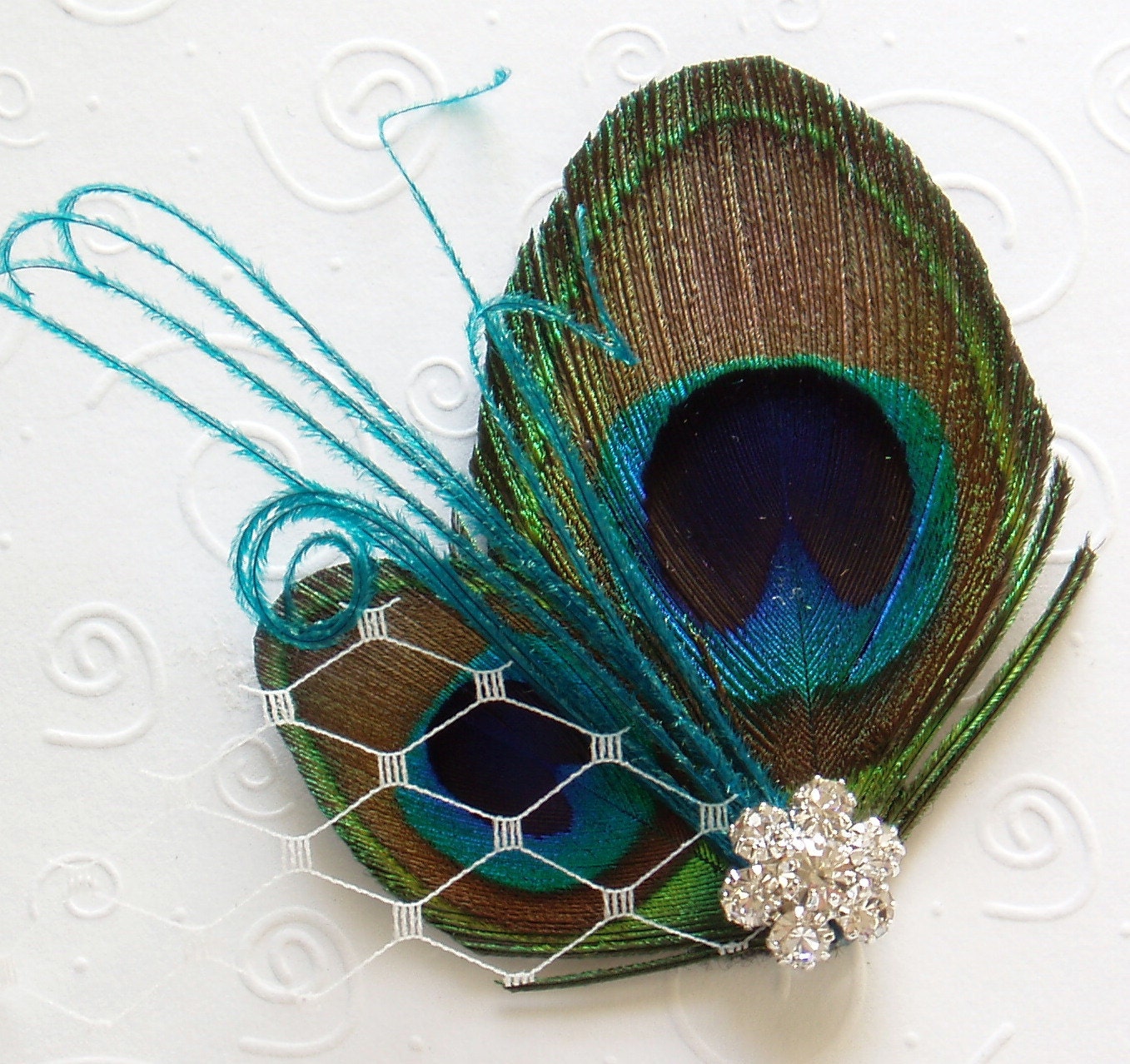 Mini Wedding Peacock Feather Hair Clip BRIDAL HAIRPIECE bridesmaid Blue Turquoise Teal