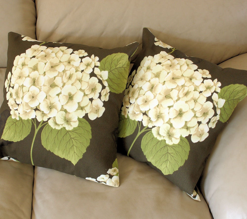Hydrangea Flower Throw Pillow - John Wolf for Richloom in Brown and Ivory - 18 inches