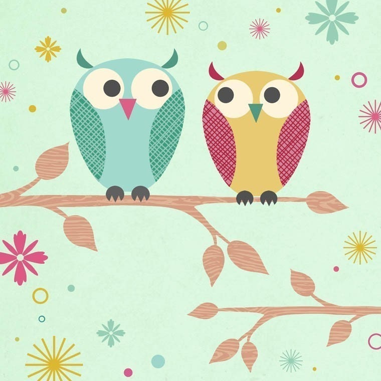 Pair of Owls on Branch Art Print