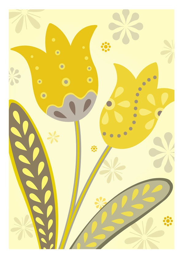 Yellow and Gray Tulips 5 X 7 Art Print