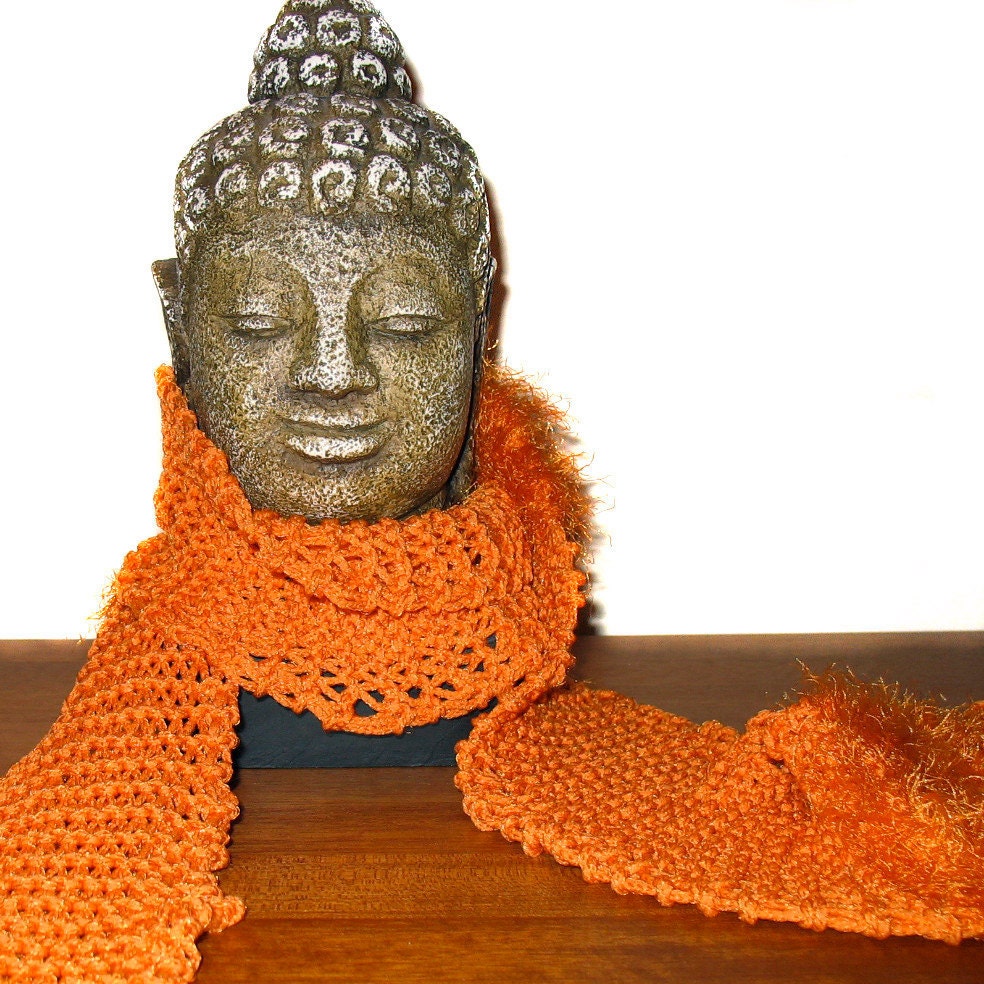 Orange Knit Scarf / Fluffy Pumpkin