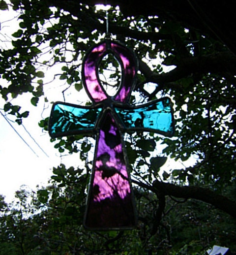 Ankh Stained Glass Egyptian Ornament Pagan Valentines Wicca Solstice Equinox Spring Ostara Mothers Day Easter Gift Original Design