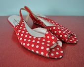 vintage sandals 50s red white polka dot 8.5
