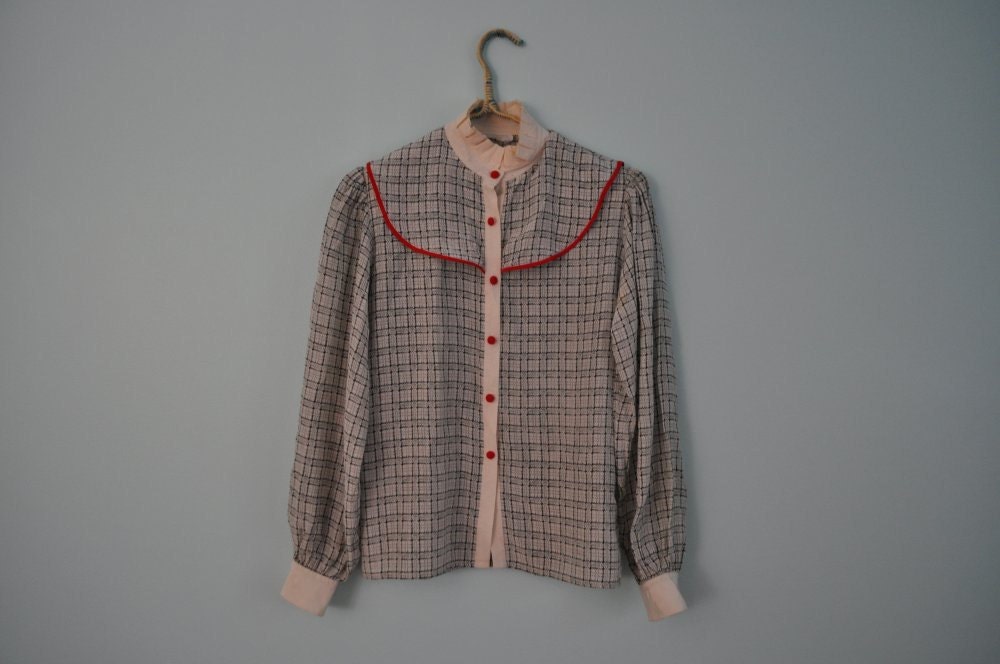 vintage blouse 80s black and white bib S