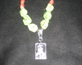 Green and Coral Rock Necklace with Nice Cowgirl Pendant