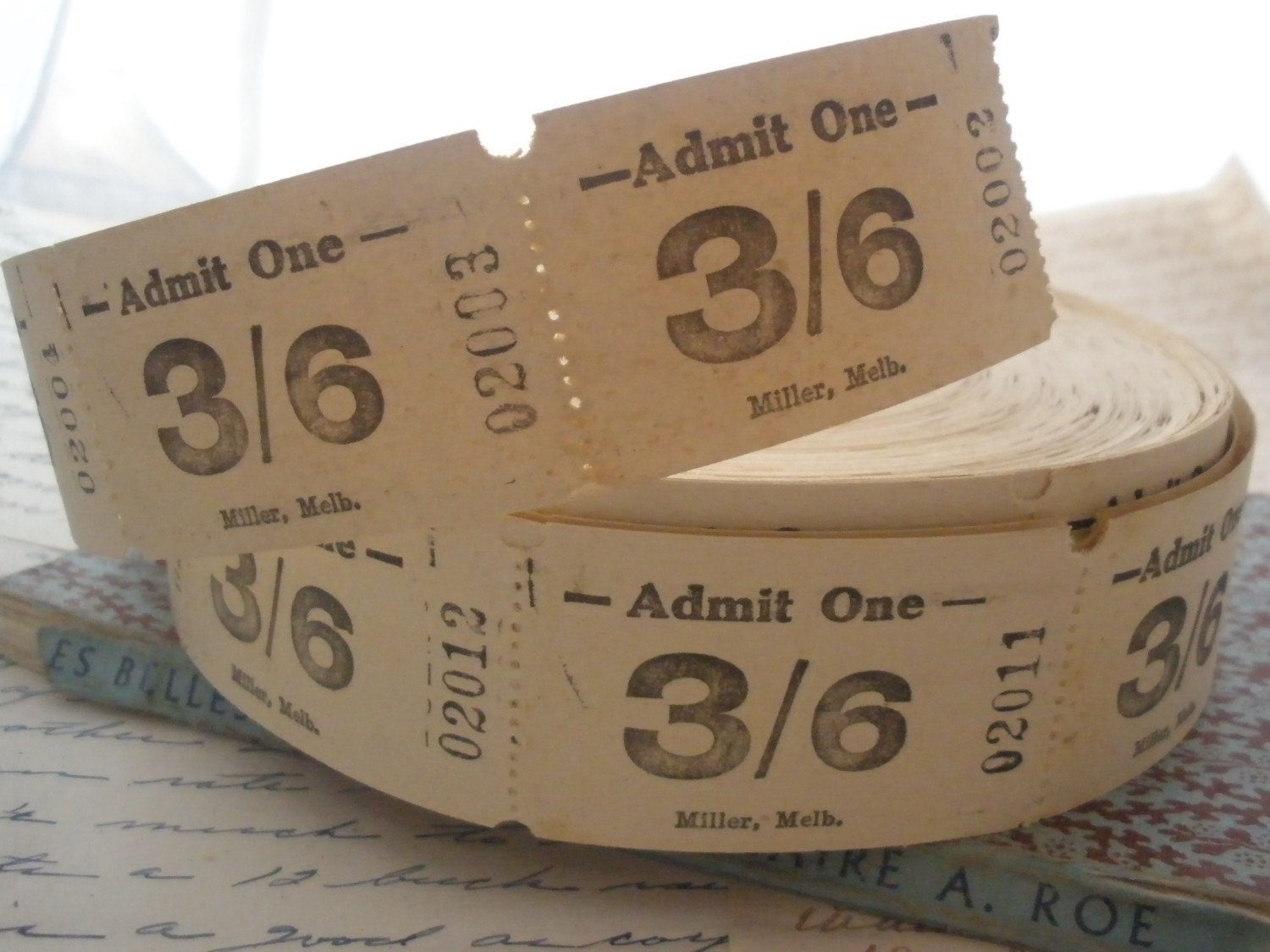 Lot of 20 Vintage Tan Admit One Tickets 3/6 Australia for Collage Altered Arts Mixed Media