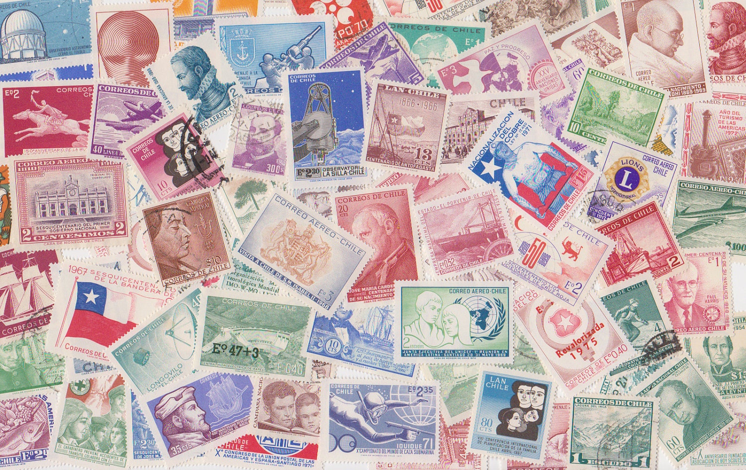 Lot of Vintage Chilean Postage Stamps CHILE for Altered Arts Collage Destash
