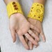 Crochet Wrist Warmers - Crochet Cuffs - Floral Cuffs - Yellow and Brown - OOAK