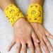 Crochet Wrist Warmers - Crochet Cuffs - Floral Cuffs - Yellow and Brown - OOAK
