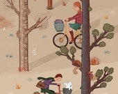 Bicycle ride love cross paths park wood romantic Home Decor - Print 8 x 11.5