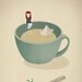 Tea Coffee girl paper boat ship illustration - Cup beach Print 8 x 11.5