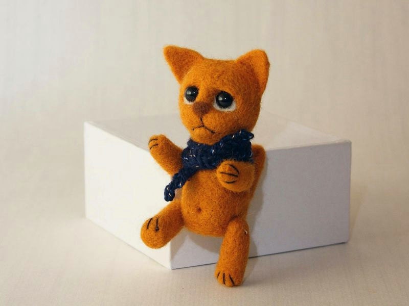 Red Cat Needle Felted Miniature OOAK Soft Sculpture