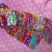 MULTI-COLORED HANDKNIT SARI SILK SCARF - FRINGED AND BEADED