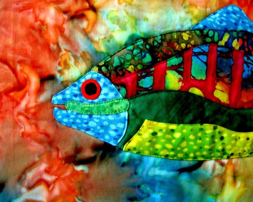 Wall Art Quilt Fish Wall Hanging Batik OOAK Handmade