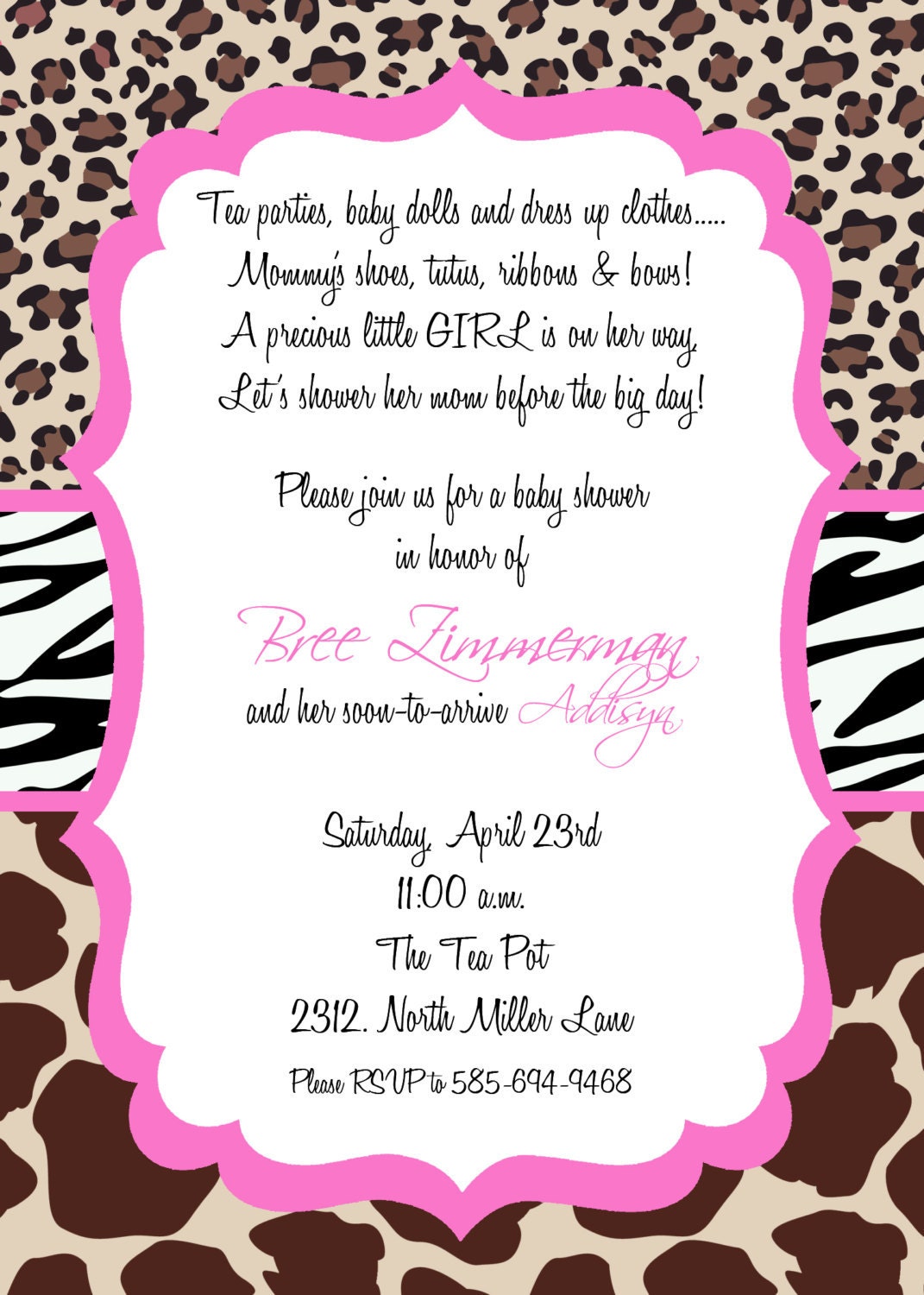 Bree- Custom Animal Print Baby Shower Invitation-Perfect for a Girl - PRINTABLE INVITATION DESIGN