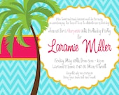Luau Birthday Party Invitation- Palm Trees and Hibiscus- PRINTABLE INVITATION DESIGN