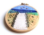 Embroidery Hoop Art Beach Path, Mixed Media Hoop Art