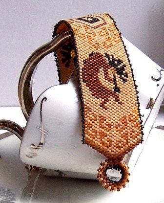 Bracelet Peyote, Plus Size Bracelet,  Handbeaded Kokopelli