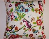 Throw Pillow Cover - 16x16" sewn with Alexander Henry's Larkspur Birds in Brite - Whimsical Birds and Branches Throw Pillow