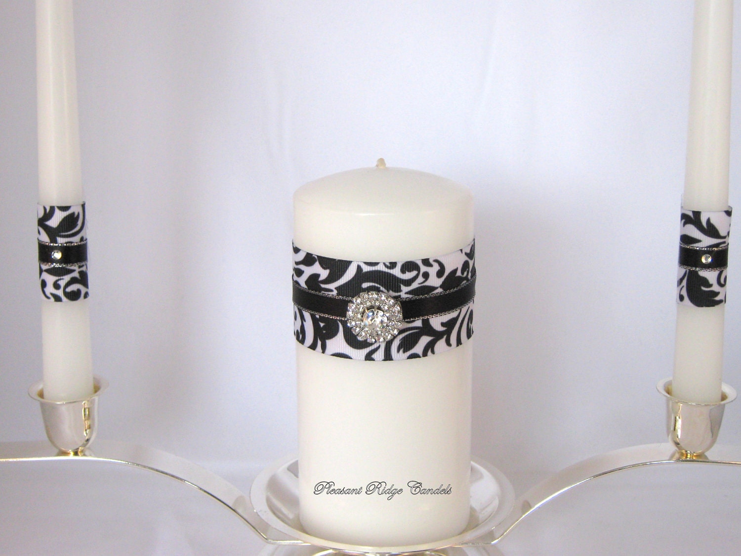 Unity Candle Damask Black White Bling Wedding Rhinestone Choice