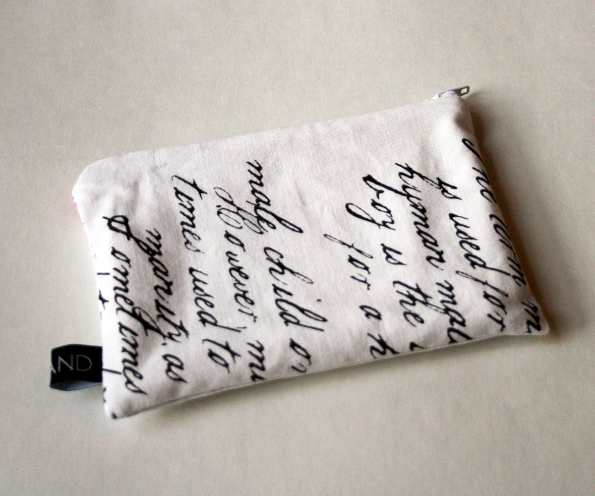 Handprinted pouch with typography