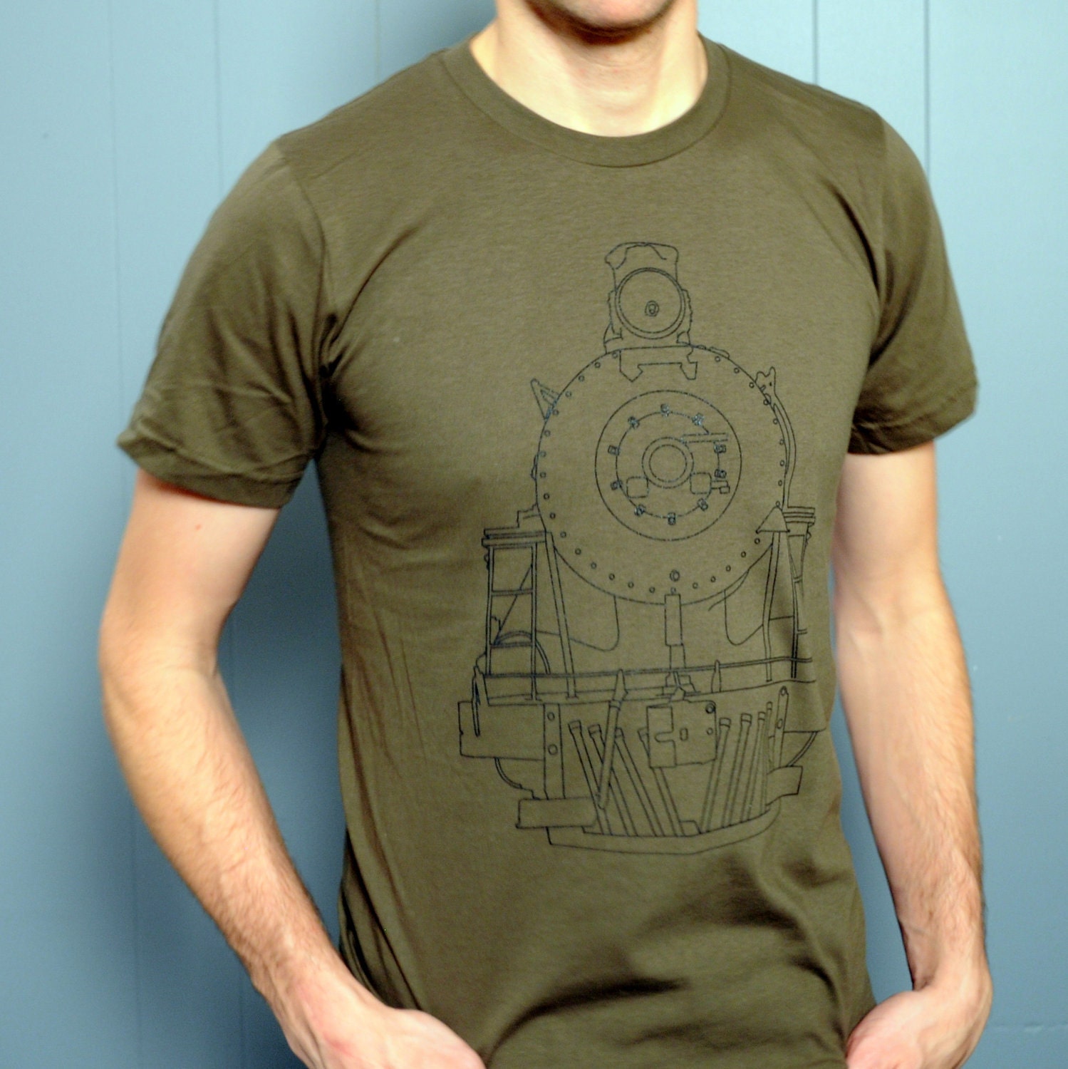 Men's Tshirt - Big Train - Men's T Shirt Army Green American Apparel Size S, M, L, Xl Mens Train Tshirt