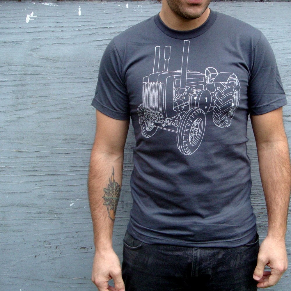 Tractor T Shirt Old School John Deere Asphalt Grey Small, Medium, Large, Extra Large