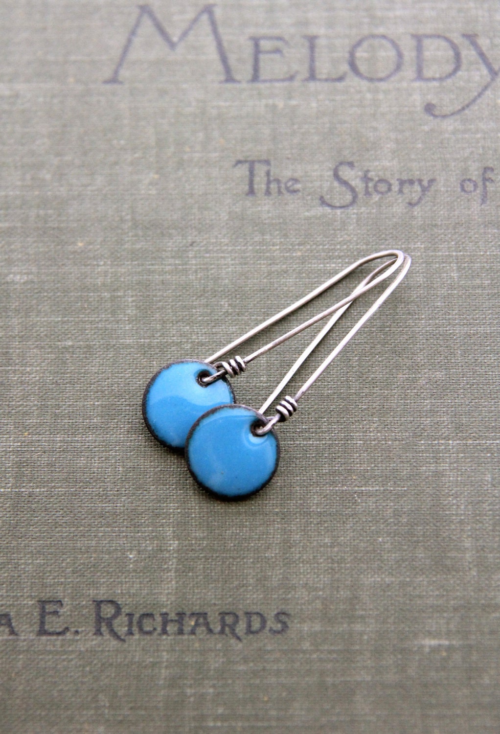 Glass Enamel Dangle Earrings in Teal