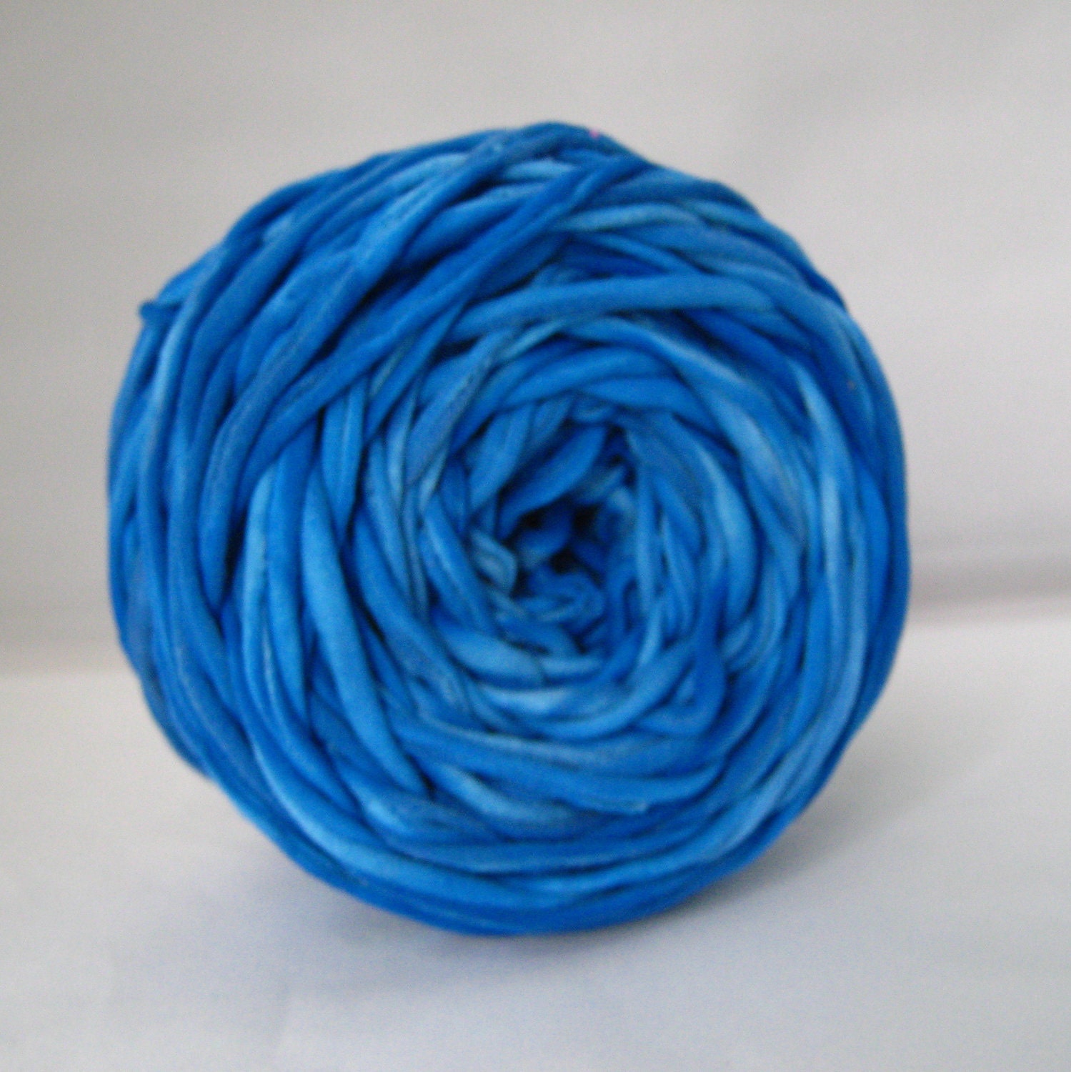 Hand Dyed T Shirt Yarn- Marbled Neon Blue 60 Yards