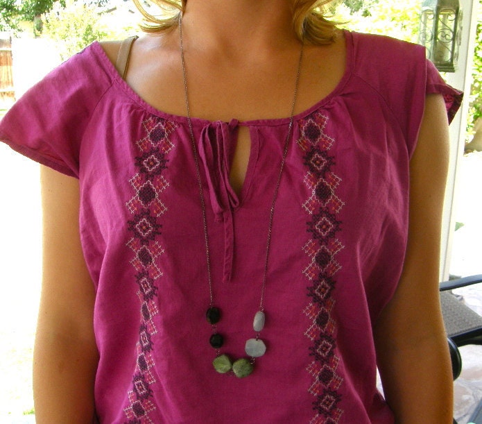 Aquamarine Necklace, Peridot and Garnet Necklace, Color Block Necklace, Extra Long Necklace