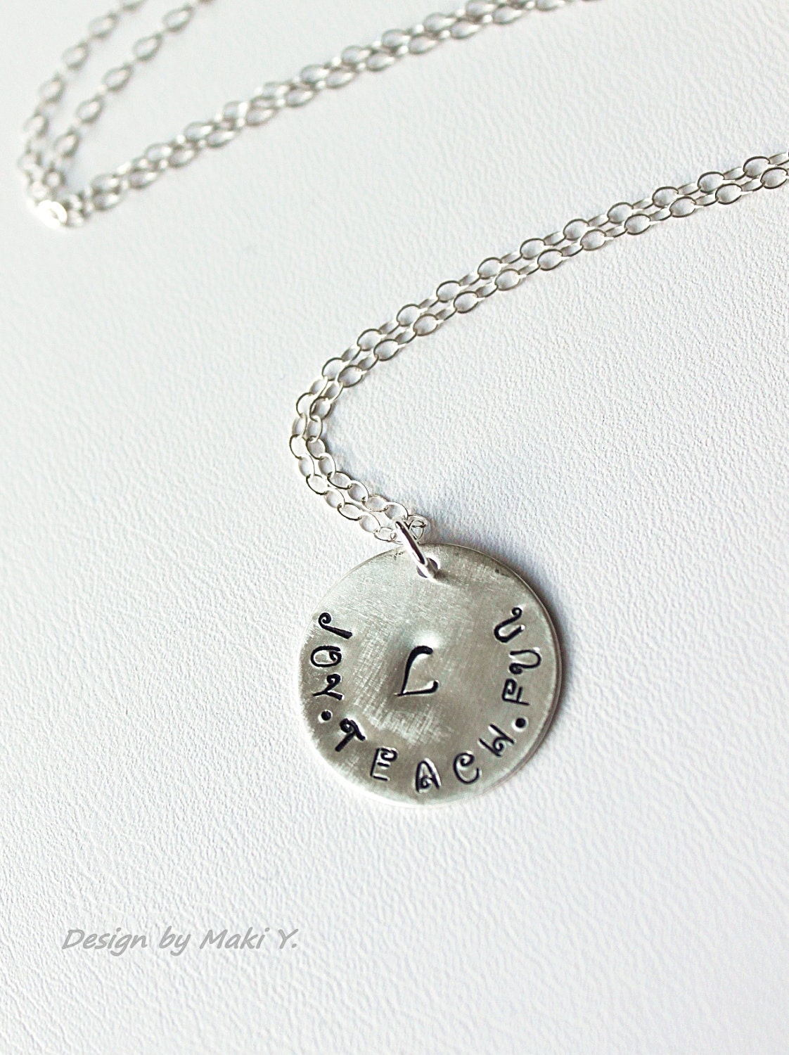 Personalized Necklace-Initial,Hand Stamped,sterling silver Necklace,Fun,Joy,Teach,custom massage-Personalize Your Message,Teacher gift