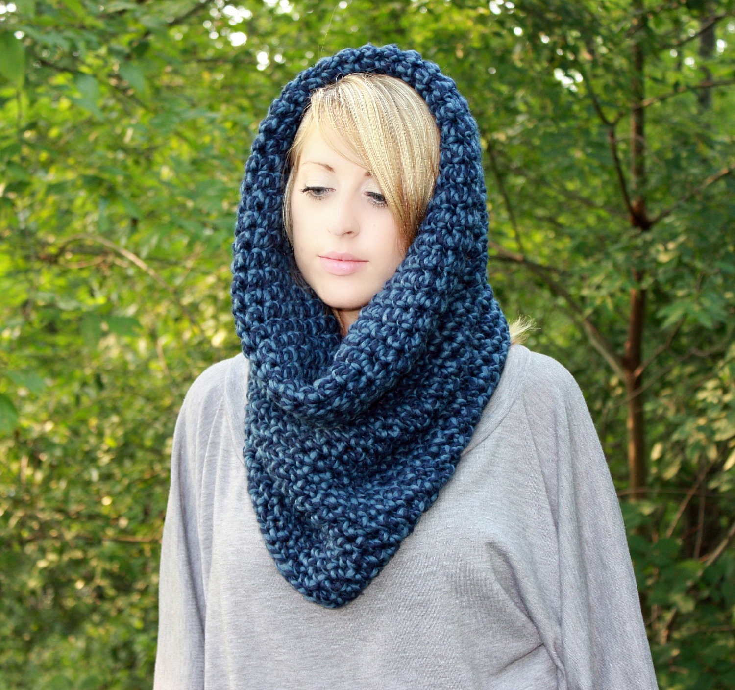 The Cozy Cowl in Denim Swirl...Infinity Cowl Scarf Hood