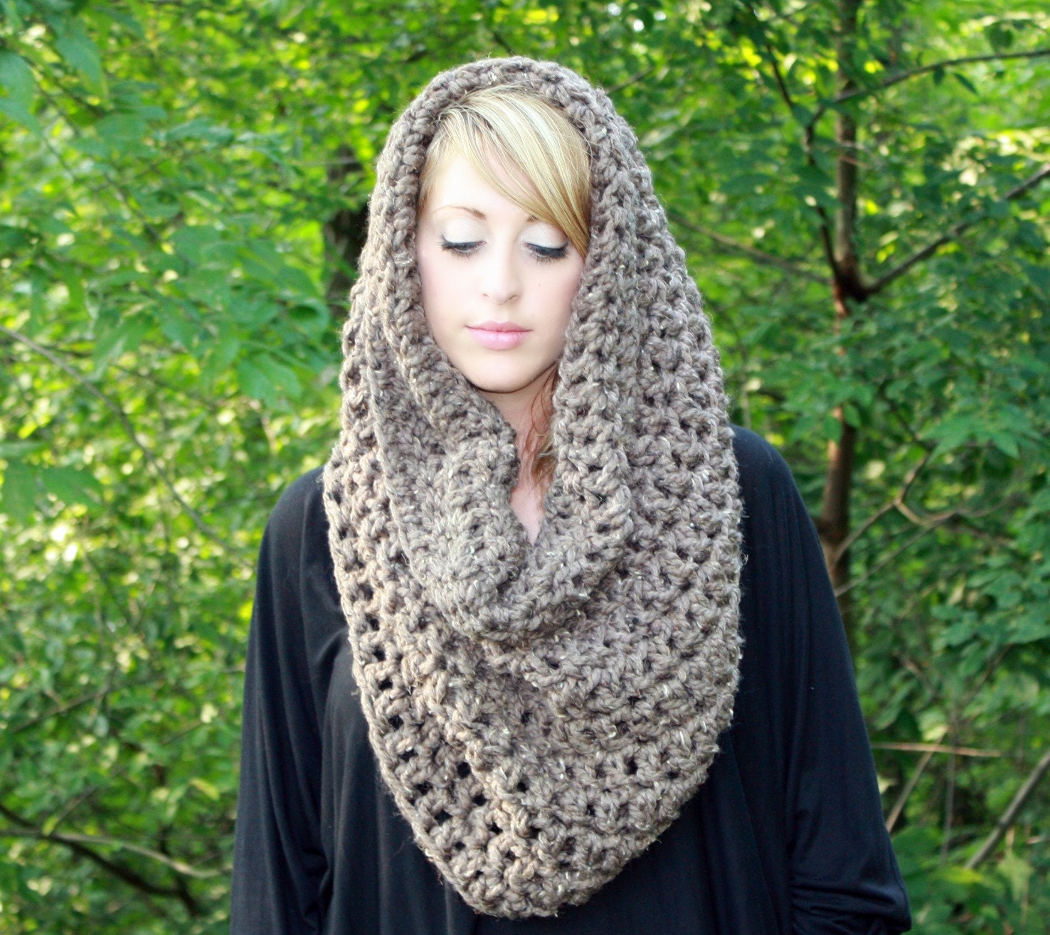 The Sumptuous Snood in Barley....Giant Infinity Scarf Hood