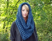 The Sumptuous Snood in Denim Blue....Giant Infinity Scarf Hood