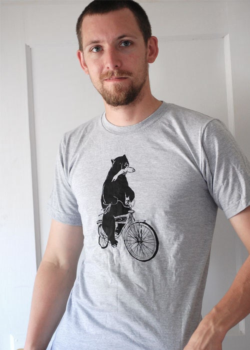 Commandeered By Wilderness - mens funny humor bear on bike t-shirt -  by Bark Decor