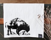 Mountain Buffalo - Hand Printed Flour Sack towel Buffalo Bison Kitchen Dish Towel - by Bark Decor