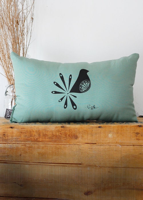 Mod Bird Hand Printed Pillow - in Patina - by Bark Decor - As seen on ABC's Better With You