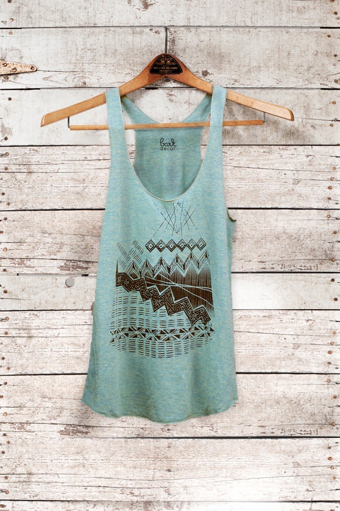 Astral Teepee - womens tri-blend racer back jersey tank top - Modern Print in black - by Bark Decor