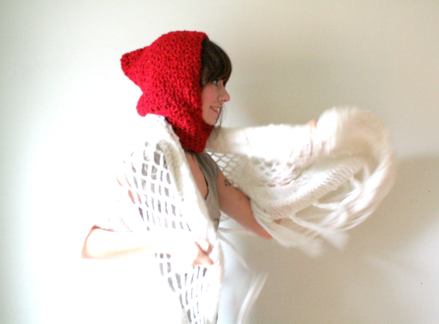 Red Hooded Cowl. All Seasonal Hat and Hair Accessories.