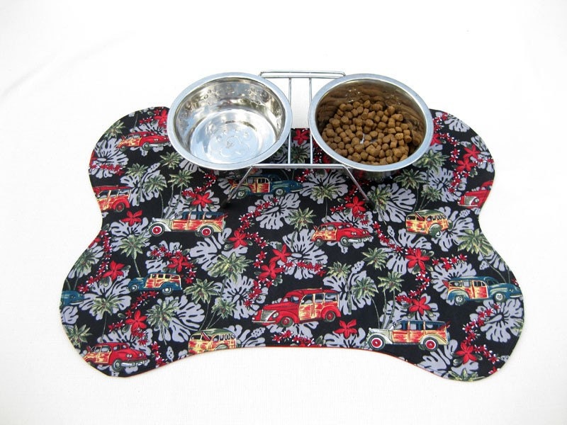 Pet Feeding Dish Mat Placemat Red Black Summer Surfer