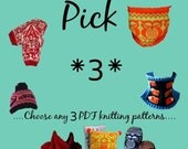THREE  Knitting Pattern Bundle- Choose any 3