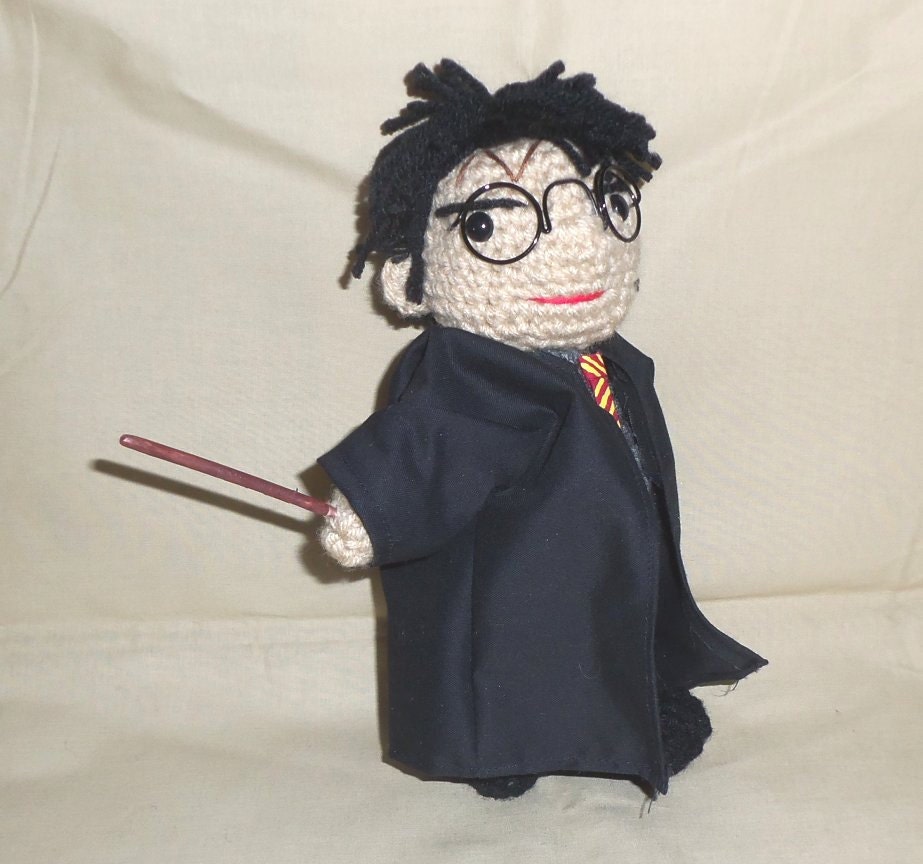 Harry Potter Doll Crocheted with Wand and Robe  Ready to Ship