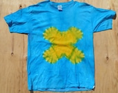 Gold and Blue Tie Dye T-Shirt (Gildan Size L) (One of a Kind) (On Sale)