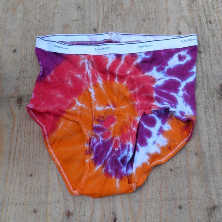 Red, Orange and Purple Tie Dye Underwear (Fruit of the Loom Mens Briefs Size 3XL) (One of a Kind)