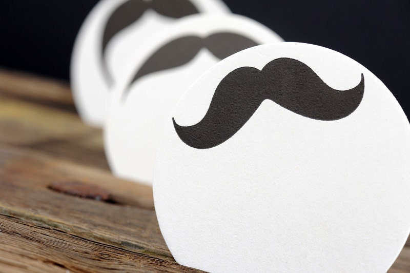 Mustache Coasters - Movember Letterpress Moustache Paper Party Coasters