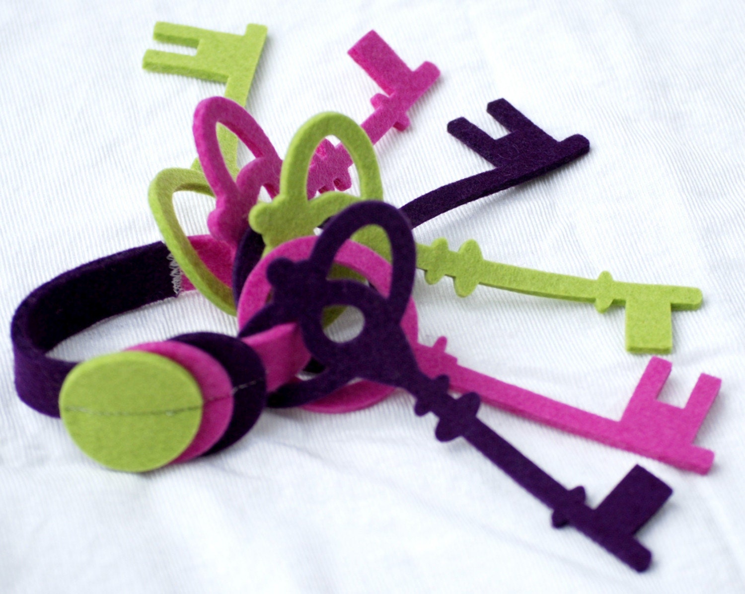 Plum, Azalea and Apple Thick Wool felt keys and keyring