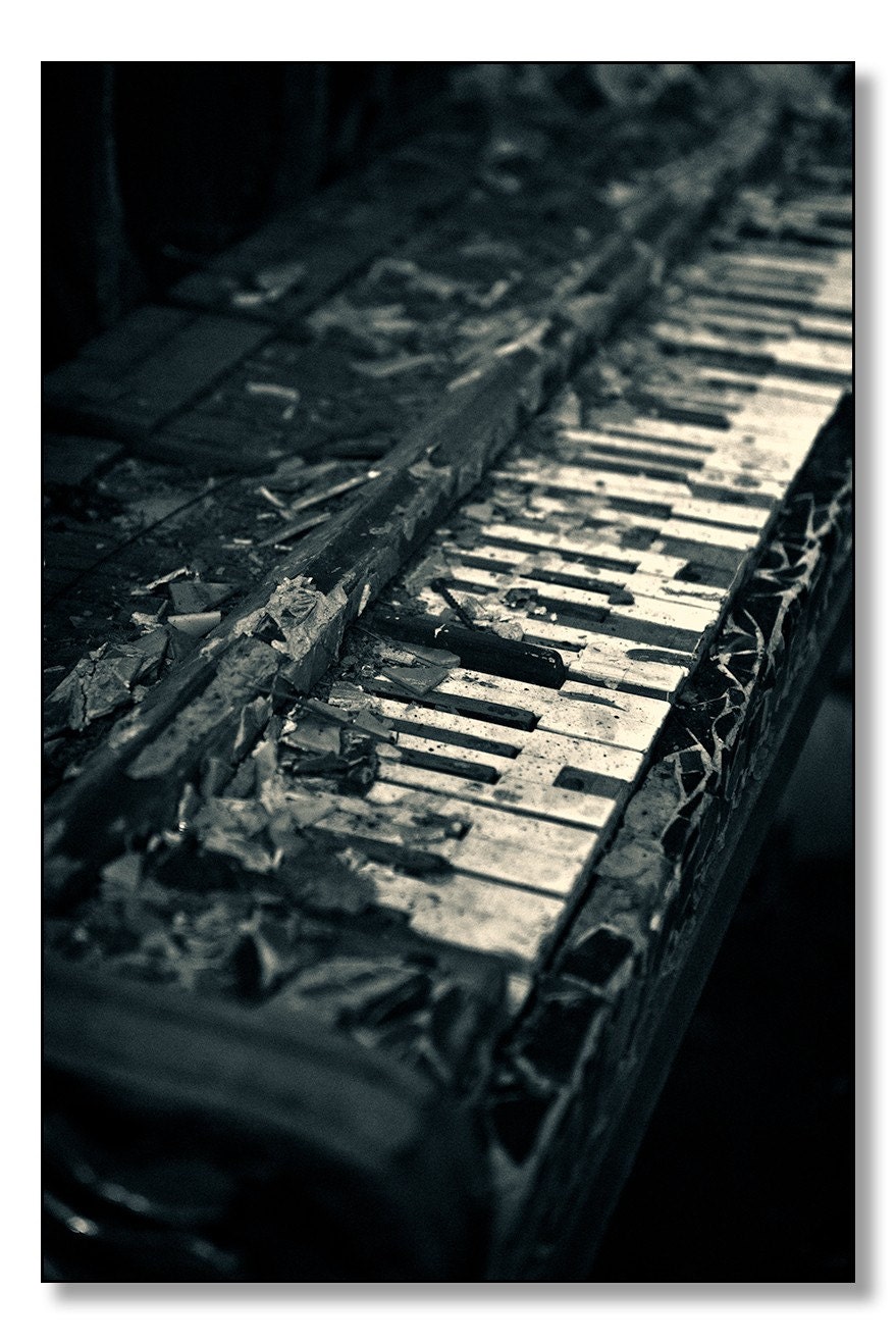 Old Piano Photography - Weathered, Antique, Musical Instrument In Blue, Shabby, Character, Keys Missing, Confetti, Soft Focus