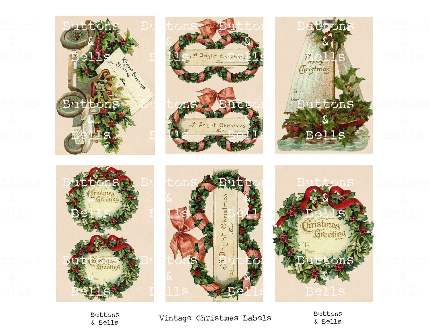 Digital Scrapbook -  Vintage Label Tag -  Christmas - ATC - 2.5x3.5" - Scraps