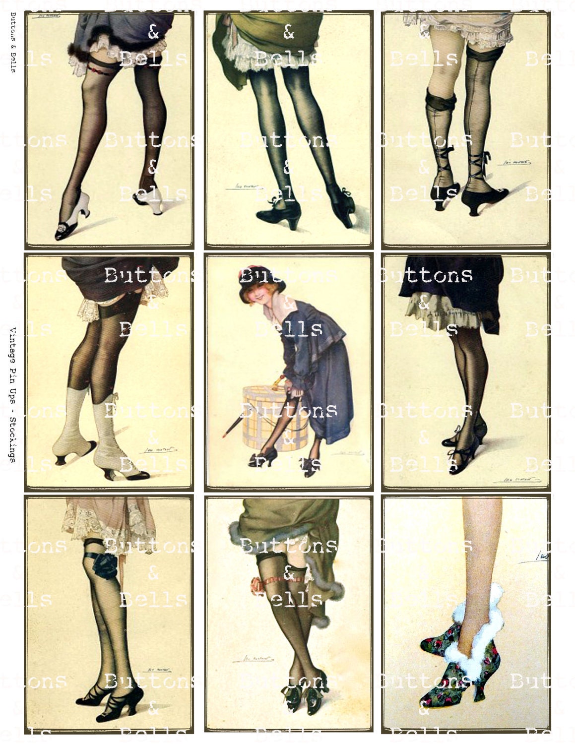 Digital Scrapbook -  Vintage Women - Pin Ups - Leo Fontan - Stockings - ATC - 2.5x3.5" - Background - Paper - W02